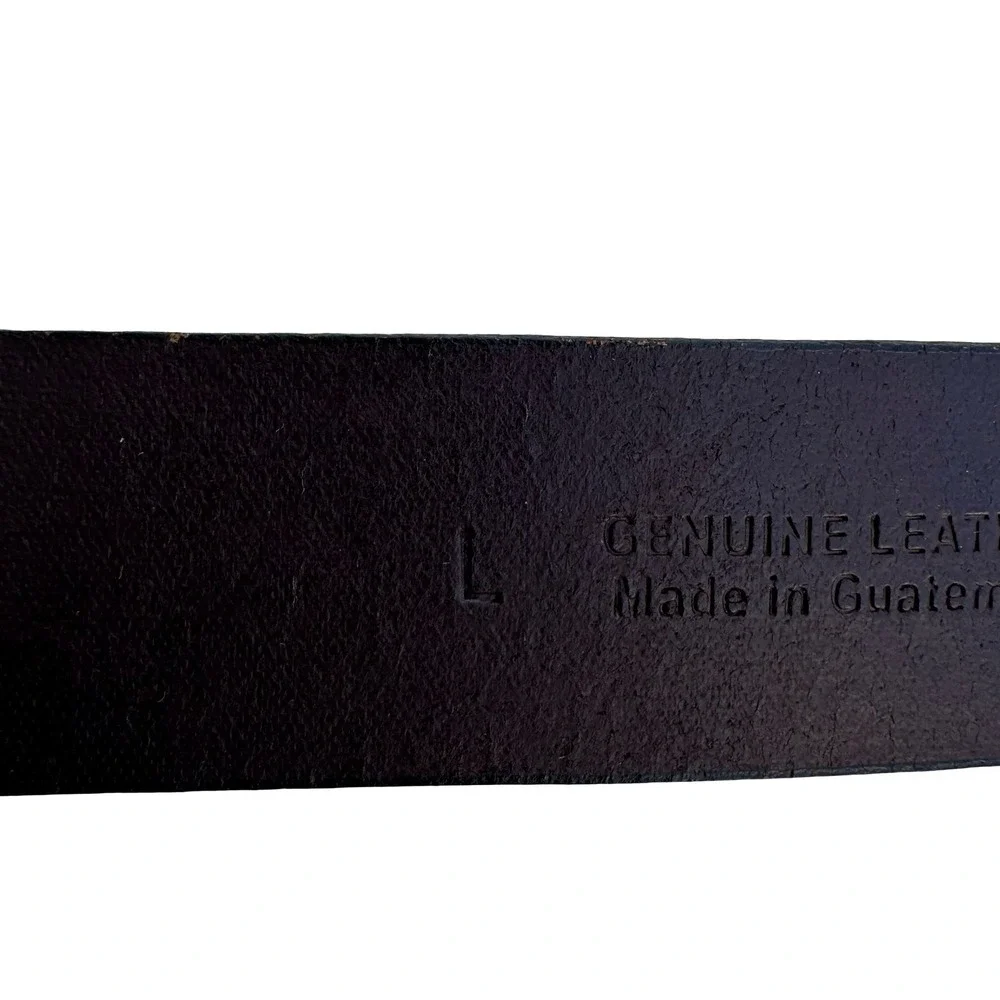 Mens Large Brown Genuine Leather Belt Silver‎ Buckle Made in Guatemala Casual